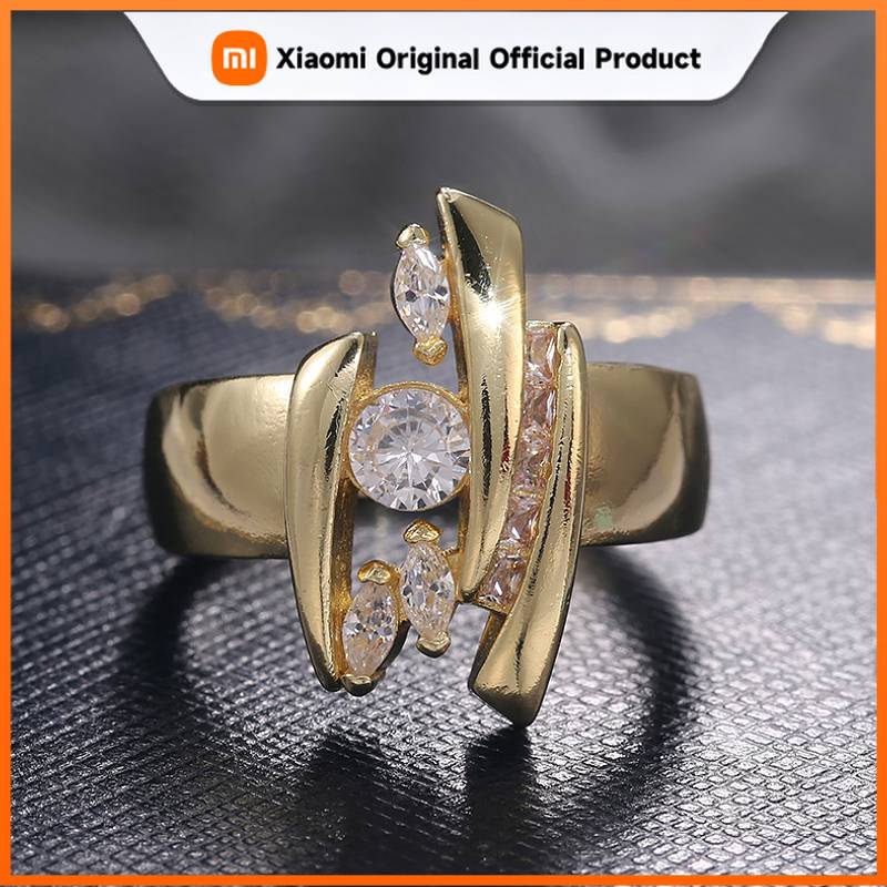 Xiaomi Huitan Геометрическое Уникальное Дизайн Женское Кольцо Золотой Цвет Вечеринка Свадебные Аксессуары Роскошная Индивидуальность Повседневное Инкрустированное Блестящее Циркониевое Украшение