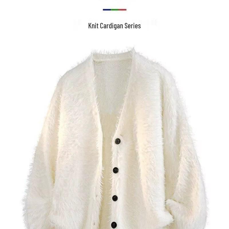 Мужской ретро кардиган-свитер с V-образным вырезом Осень/Зима 2025 - Повседневная вязаная верхняя одежда однотонная с расслабленной атмосферой.