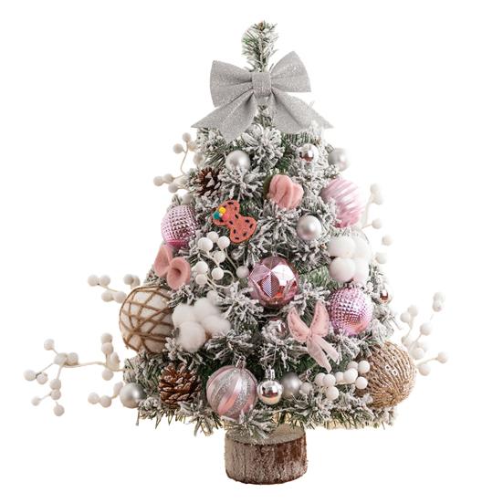 Yousheng Mini Christmas Tree with LED Light Pre-lit Small Artificial Snow Flocked Tree with Ball Ornaments for Xmas Tabletop Indoor Holiday Decor