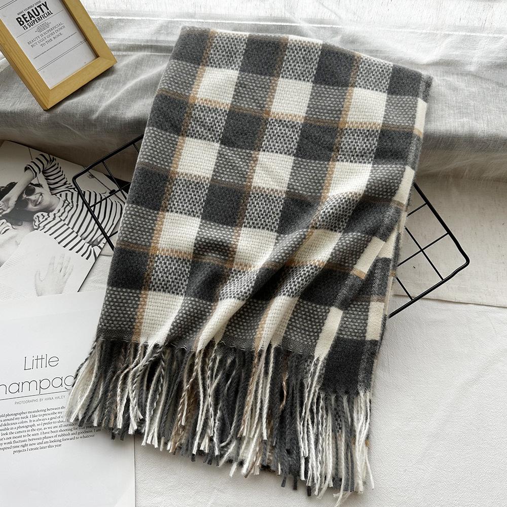 High End Couple Imitation Cashmere Small Plaid Scarf Autumn and Winter Tassel Warm Scarf Fashion Versatile Shawl