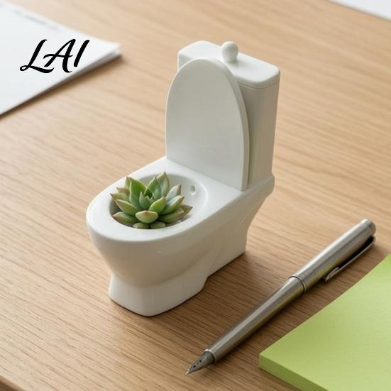 Decorative Planter for Office Toilet Shaped Flower Pot 3D Printed with Storage Funny Garden Accessory Tank Creative Plant Pot Desk And Bathroom