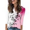Women's Fashionable Casual 3/4 Sleeve Button Print V-Neck Pullover Top