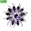 Purple Crystal Flower Brooches For Women Winter Elegant Pin Fashion Coat Accessories High Quality New
