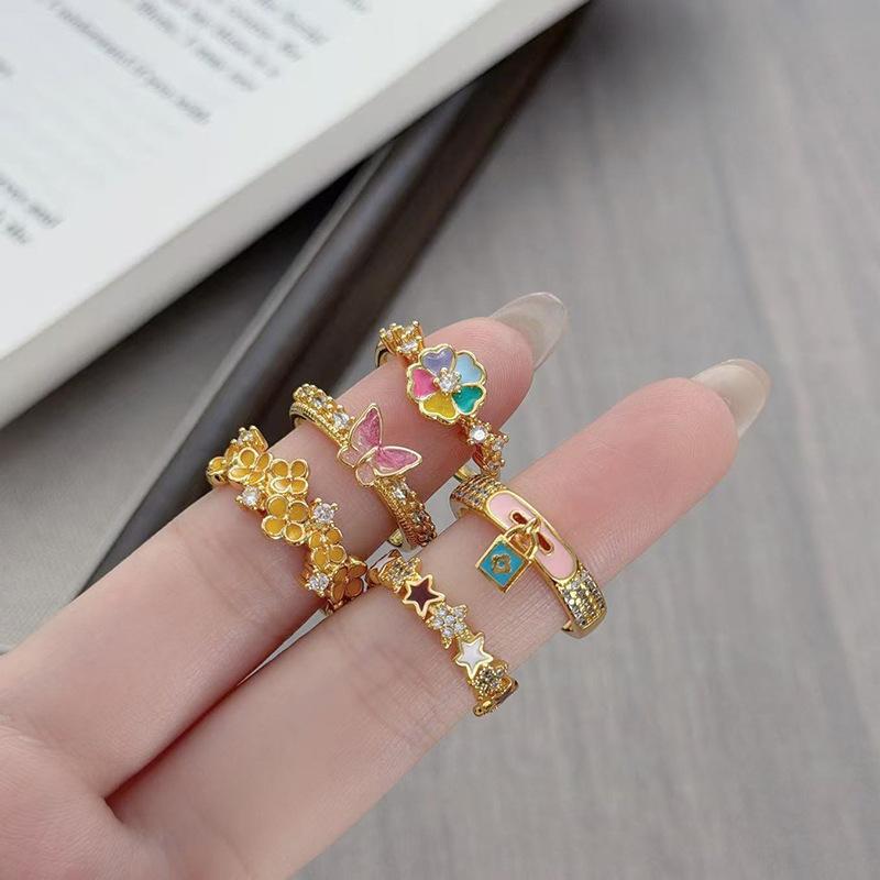 Hundred Flowers Bloom Medieval Vintage Retro Flower Opening Ring Light Luxury Niche High-End Accessories Women