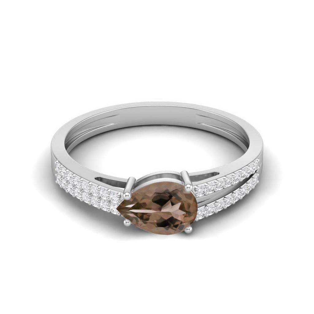 Женское помолвочное кольцо из стерлингового серебра 925 пробы с раздвоенным ободком и грушевидным дымчатым кварцем 7x5 мм