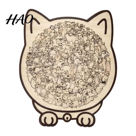 Indoor Leisure Time Puzzles Colored Cat Shaped Wooden Jigsaw Puzzle, Creative Desktop Ornament, Unique Animal Shape Cute Themed Gifts Wood Puzzles,