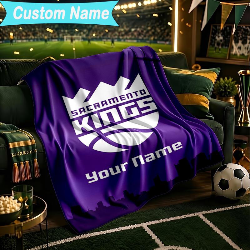 1PC Custom Name Blanket Sacramento Basketball Logo Flannel blankets Patterns Throw Blanket All-Season Soft Gift for Couch, Bed, Camping, Birthday gift
