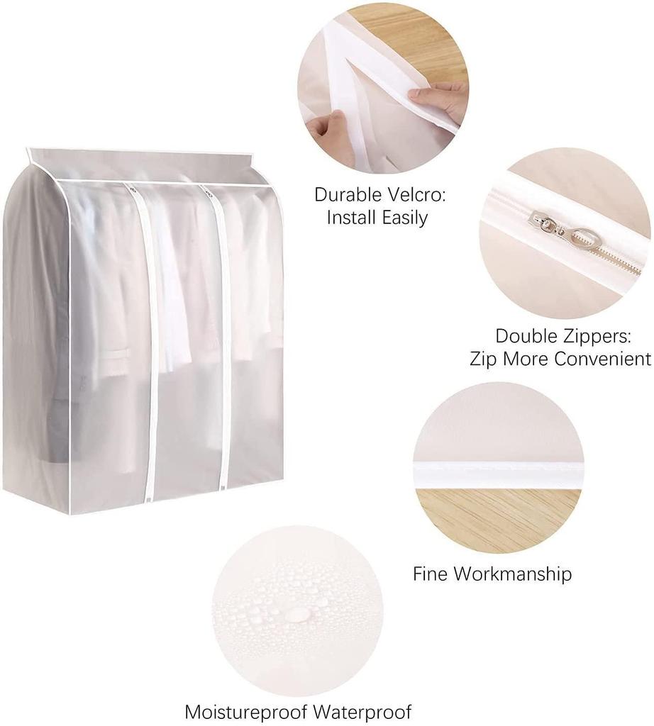 PEVA Double-Zipper Large Clothes Dust Cover Garment Suit Dress Coat Waterproof Dustproof Clothes Protector Hanging Organizer Wardrobe Storage Bag