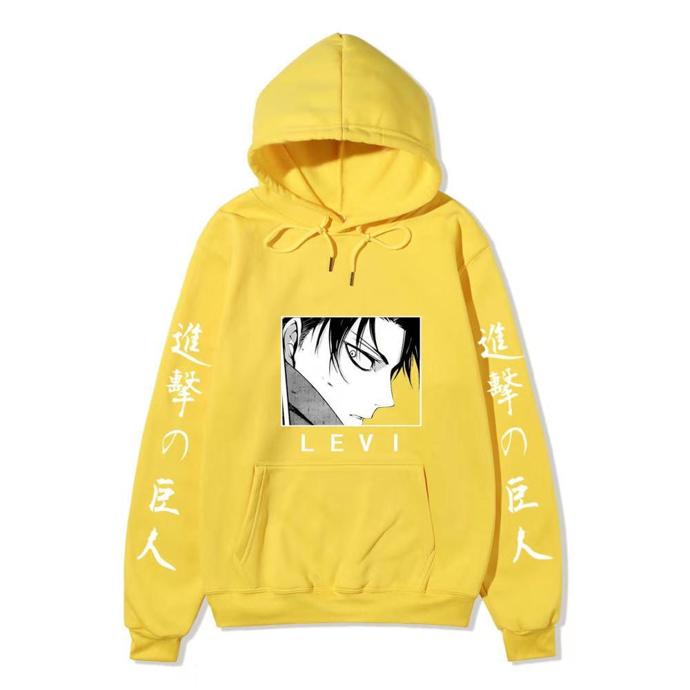 Anime Attack on Titan Levi Ackerman Hoodie, Double Sleeve Japanese Text Print Pullover Sweatshirt Long Sleeve Streetwear for Men Women