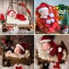 0-1Month Baby Photo Outfit Christmas Jumpsuit Santa Hat Newborn Photography Costume Set Infant Photoshooting Suit 2pcs