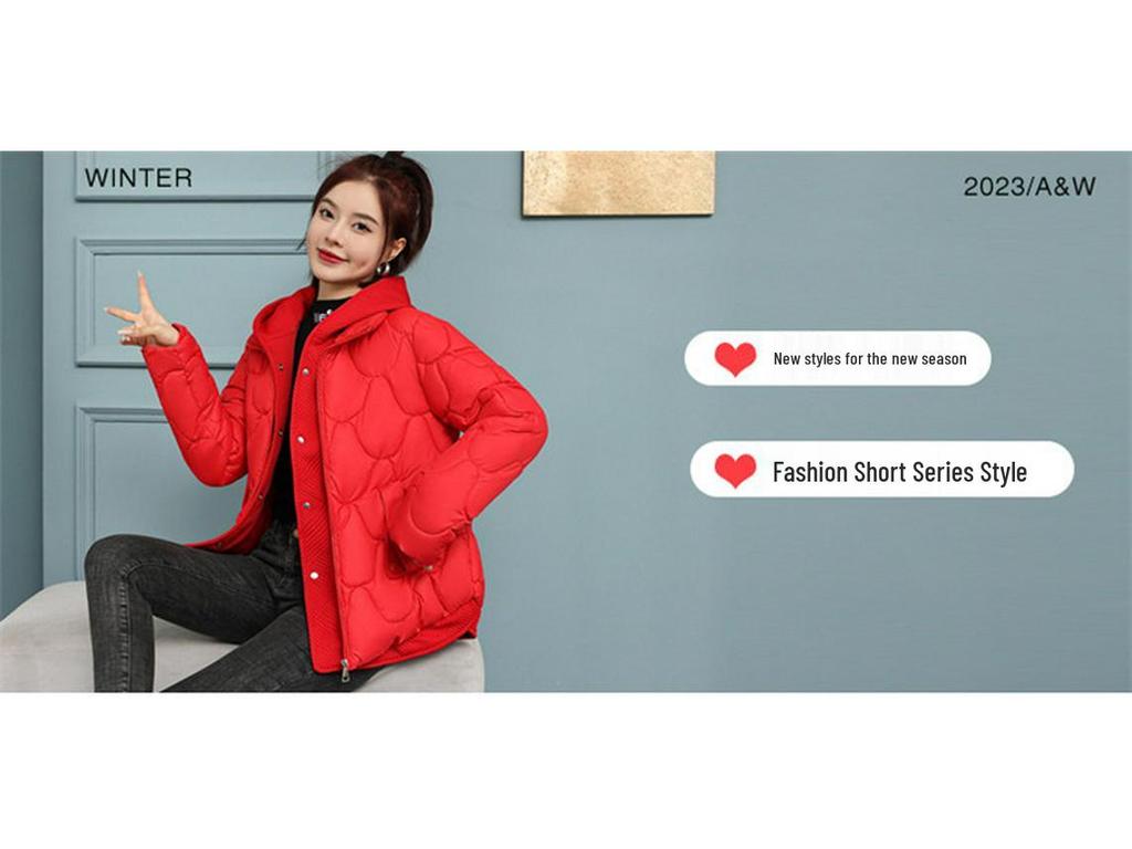 Женская зимняя пуховая хлопковая куртка: Имитация двухслойного стиля, Маленький, Короткий, Свободный крой, В корейском стиле, Дизайн пальто-булочки