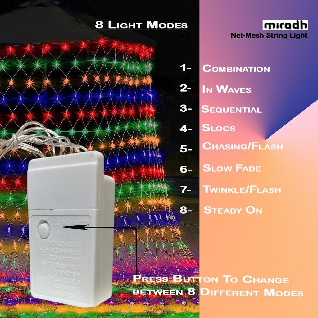 Светодиодная сетка гирлянда/Светодиодные огни для украшения дома 9,8 фута x 6,6 фута 192 светодиода 8 режимов (3X2M Многоцветный)(ПВХ),1 метр