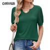 Ladies Spring and Summer New Solid Colour V-neck Lace Splicing Short-sleeved Loose T-shirt Tops
