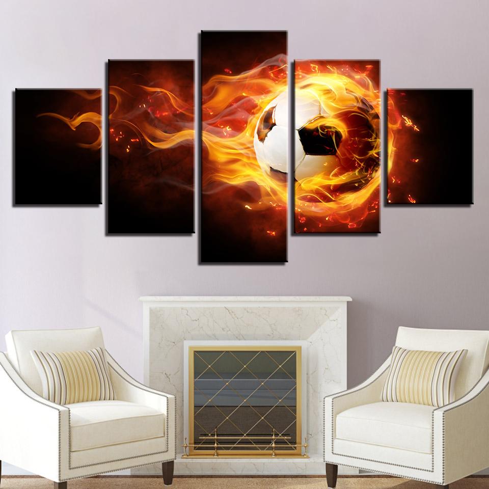 5 панелей красочные пламя огонь цветок сердце футбол холст картины постеры и принты настенные художественные фотографии домашний декор без рамки