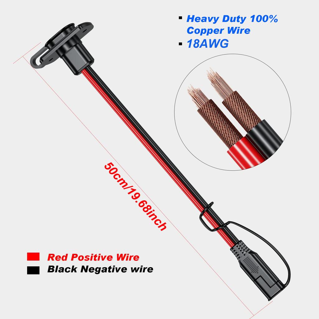 Waterproof SAE Quick Connector Harness SAE Adapter Male Plug To Female Socket Cable 18AWG 50CM Extension Cable
