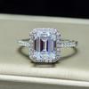 925 Silver Rectangle Real Moissanite Diamond Ring D Color VVS Clarity Timeless Feminine Luxury Jewelry