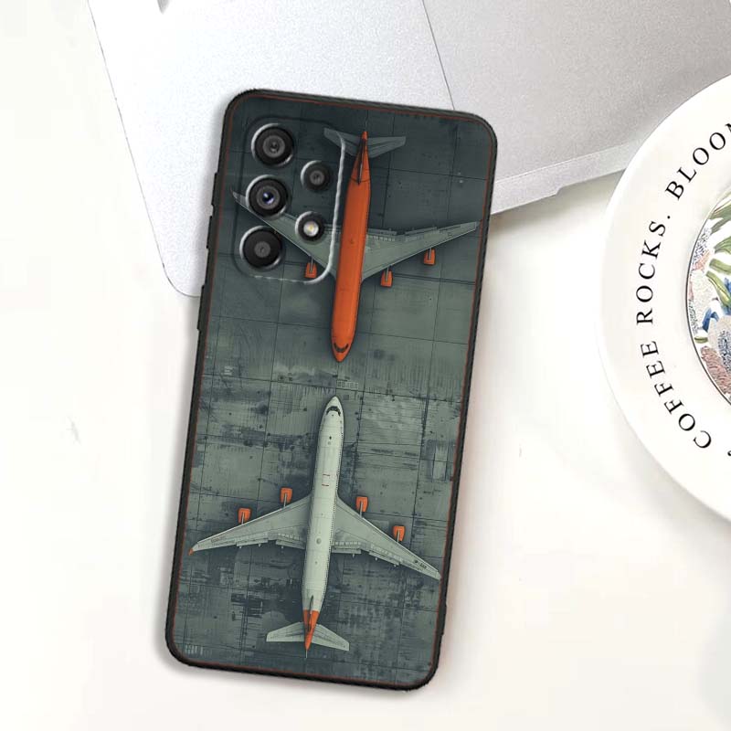 Модный узор с самолетами Для Samsung A73 A72 A71 A55 A54 A53 A52 A51 A13 A22 A16 A15 A12 A14 A26 A07 5G Черный чехол для телефона