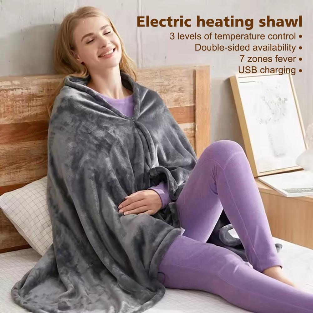 Wearable Heating Electric Blanket Shawl 3 Heated Level Throw Blanket 5v USB Charging Coral Velvet 8 Heated Areas Fast Heating
