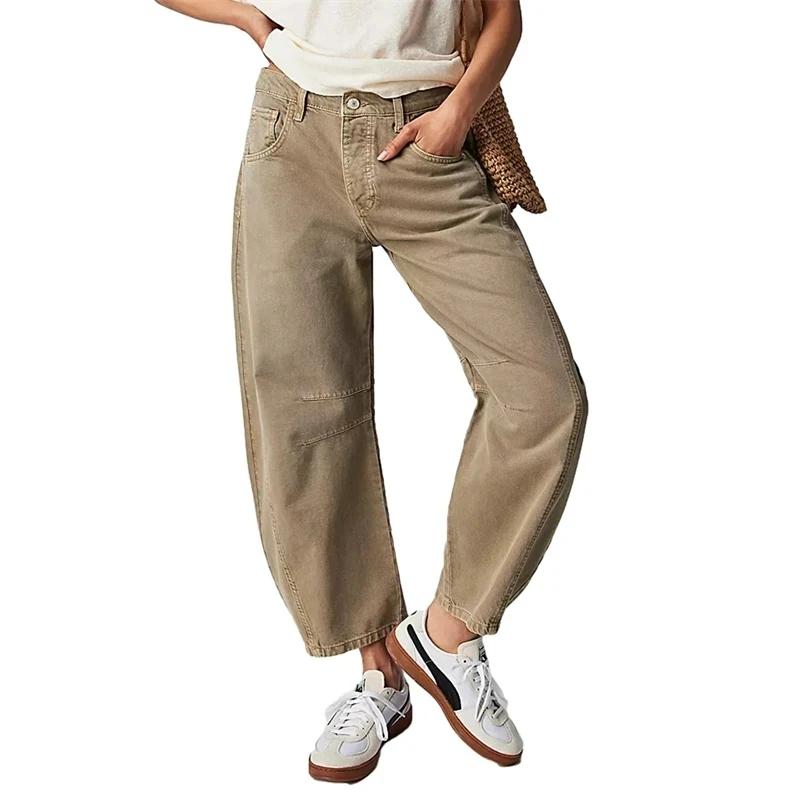 Женские повседневные джинсы с высокой эластичностью и средней посадкой, с заниженной талией, с потертостями, с широкими штанинами, женские повседневные мешковатые джинсы со средней талией