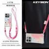 KEYSION Crossbody Strap Phone Case for TECNO Spark Go 2023 Pop 7 Pro Cute Cartoon Long Lanyard Mirror Shockproof Cover for Infinix Smart 7