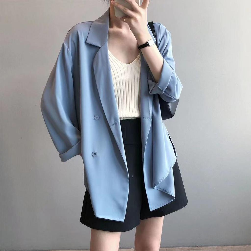 Женский oversized двубортный блейзер, легкий повседневный летний пиджак для работы