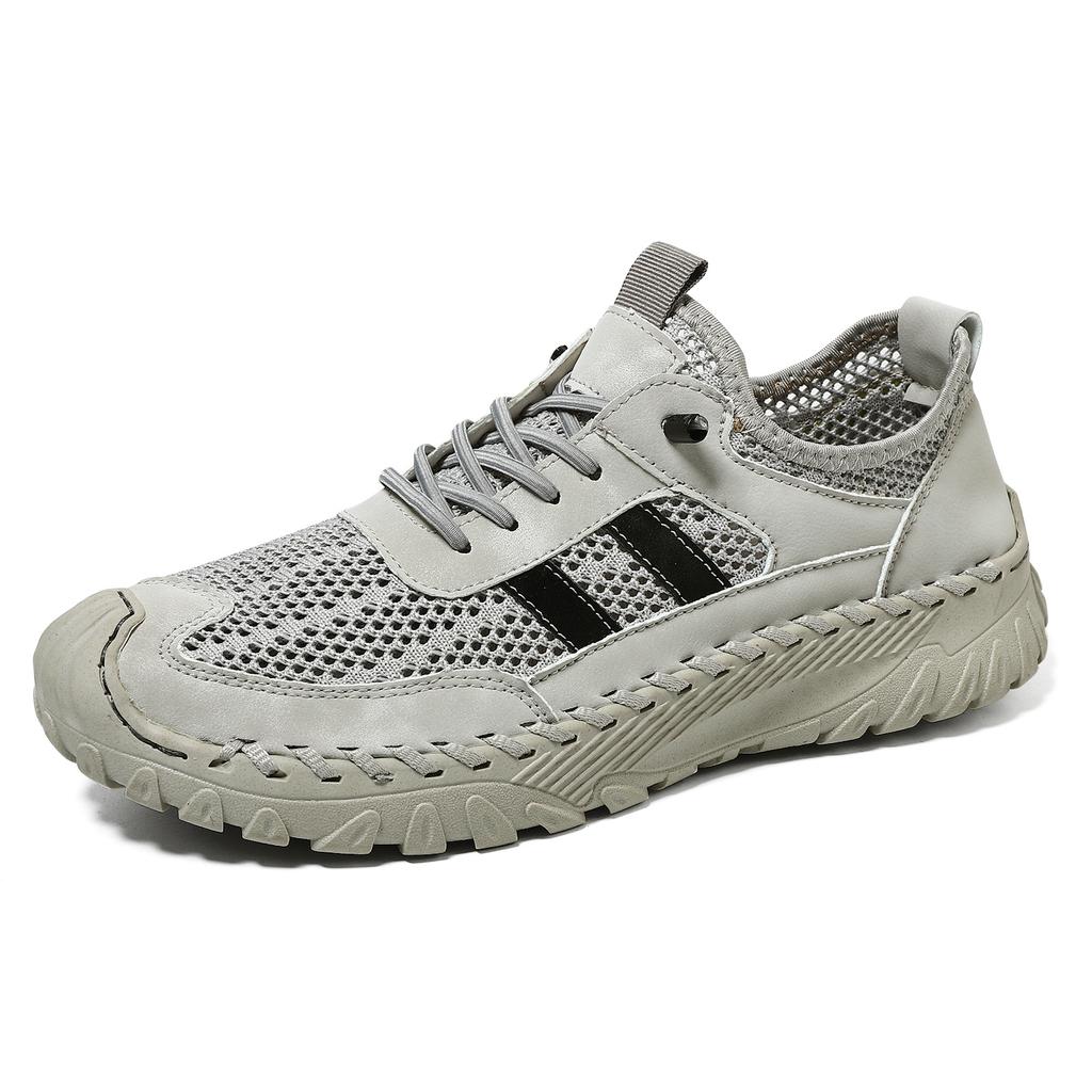 Summer Men's Casual Sports Shoes Comfortable Large Size Sewn Cowhide Mesh Shoes Trendy Men's Shoes