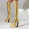 Stretch Long Boots Over the Knee for Winter Women Thigh High Heels Boots 2025 Sexy Platform Shoes Gold Silver Sung Fit Size 43
