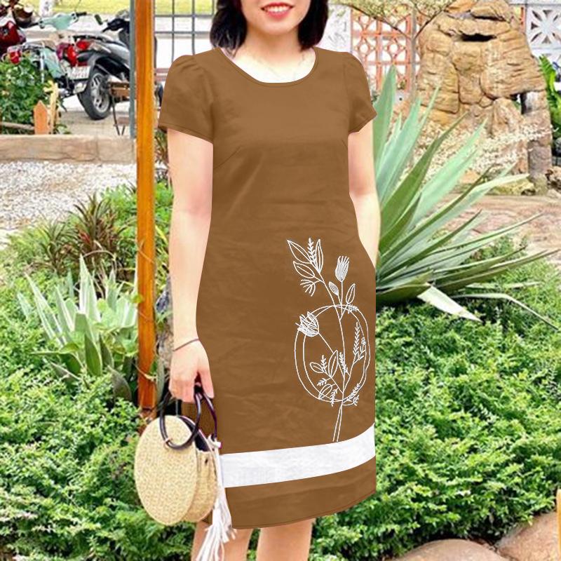 ZANZEA Женское повседневное платье с вышивкой и принтом, круглым вырезом и короткими рукавами