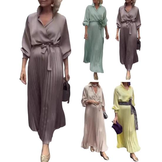 Женское платье с V-образным вырезом и длинным рукавом, на шнуровке, с высокой талией, длинное платье, сплошной цвет