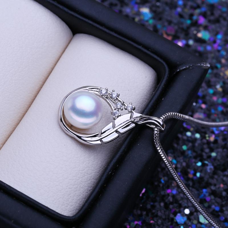 LSOOYH 8-9mm Single Pearl Freshwater Cultured Pearl Pendant Silver Color Dainty Necklaces Jewelry Gift For Women
