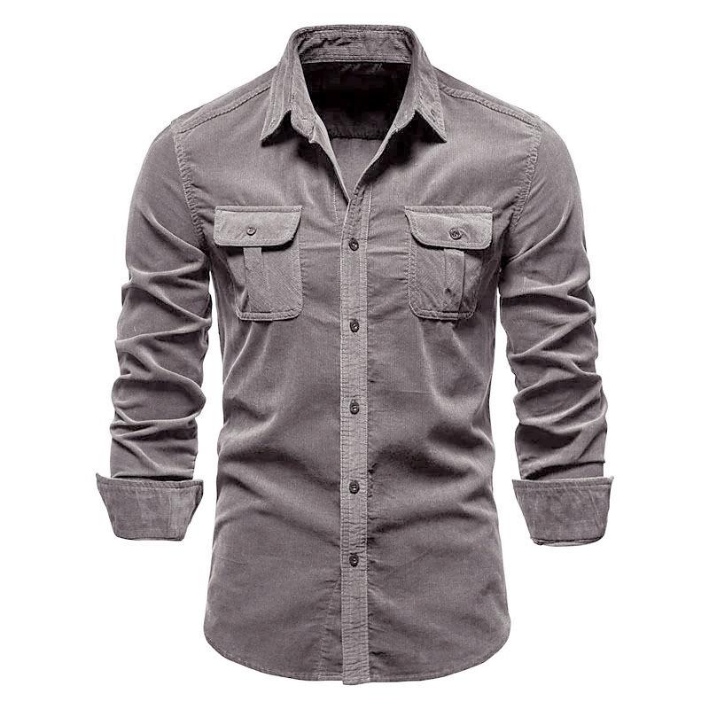 Men's Autumn and Winter Cotton Basic Corduroy Business Slim Fitting Casual Shirt Long Sleeved Jacket