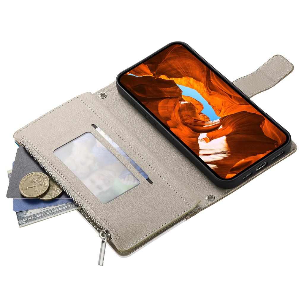 For Samsung Galaxy S26 Case Zipper Wallet Color Splicing Leather Flip Phone Cover with Straps