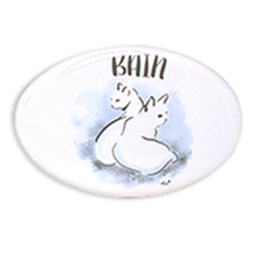 Les Trésors De Lily [R6541] - Ceramic Door Plate 'Cats' Gray White (Bath) - 12x8cm