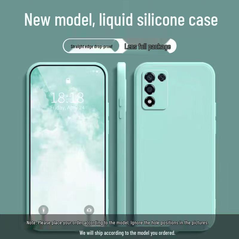 Realme 9 SE Простой однотонный кубик Рубика Жидкостный чехол с полным покрытием, противоударный, мягкий - Новая модель