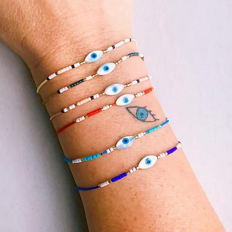 Niche Ethnic Style Miyuki Seed Bead Bracelet: Deep Sea Blue Eye Shell Lucky Braid