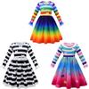 Kids Girls Cartoon Printed Long Sleeves O Neck Casual Dress Halloween Cosplay Costumes