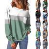 Женский повседневный свободный топ с круглым вырезом и карманами в полоску с принтом в стиле пэчворк и длинными рукавами