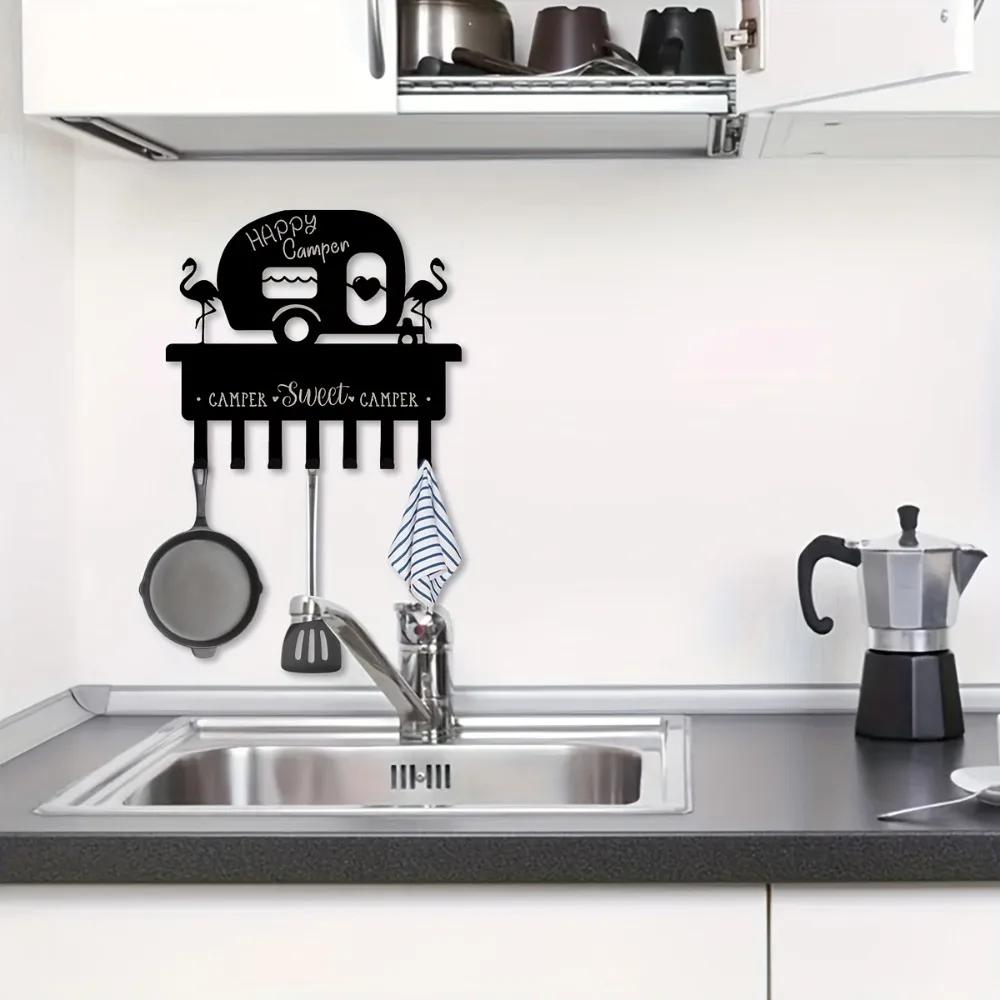 1шт держатель для ключей настенный, держатель для ключей Camper для настенной декоративной металлической вешалки для ключей с 7 крючками