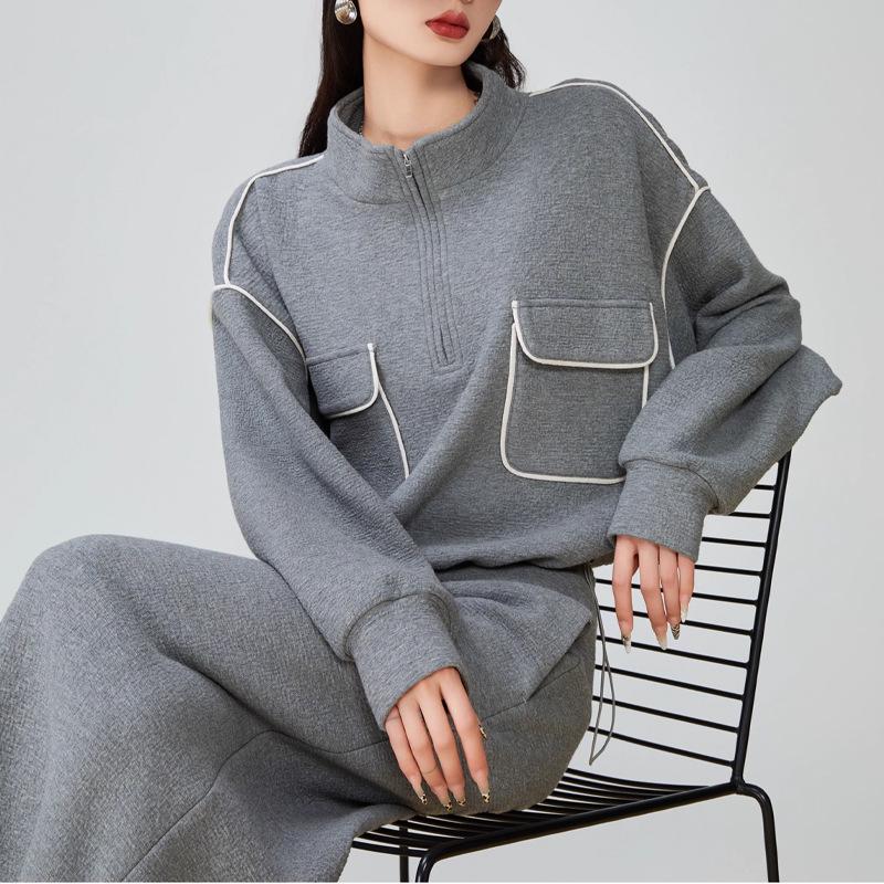 Женский высококачественный серый свитер с юбкой и воротником-стойкой, спортивный комплект из двух предметов - коллекция осень/зима 2024 г.