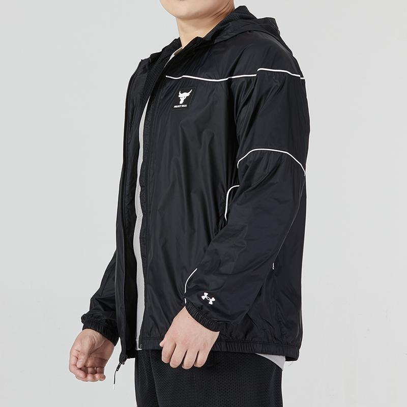 Under Armour Куртка Project Rock Brahma с чистыми линиями и однотонным логотипом, повседневные спортивные тканые мужские куртки с капюшоном, черные 1373580-001