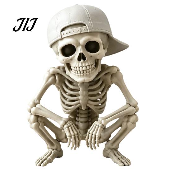 Stable Resin Statue Cool Skeleton Figurine with Baseball Cap, Halloween Statue, Artistic Skull Collectible Spooky Desktop Decoration for Mantel,
