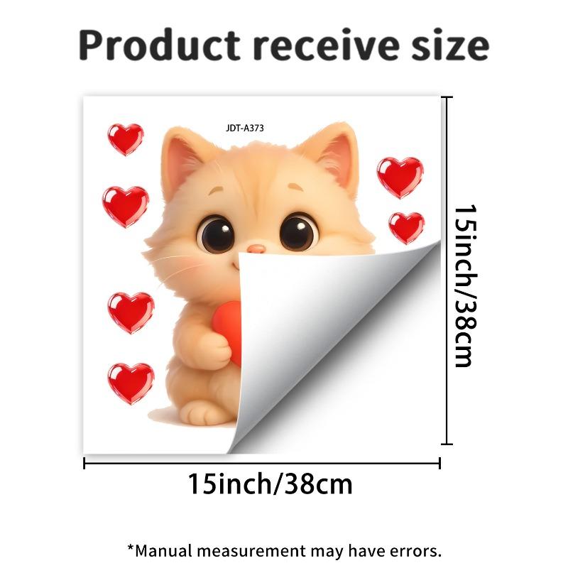 Valentine's Day Cute Cat Window Cling with Heart Pattern Static Decal for Bedroom Living Room Glass Decoration
