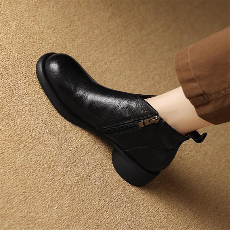 Модные новые осенне-зимние женские ботинки из натуральной кожи, модные ботильоны с круглым носком для женщин, короткие ботинки, обувь на массивном каблуке, ботинес мухер