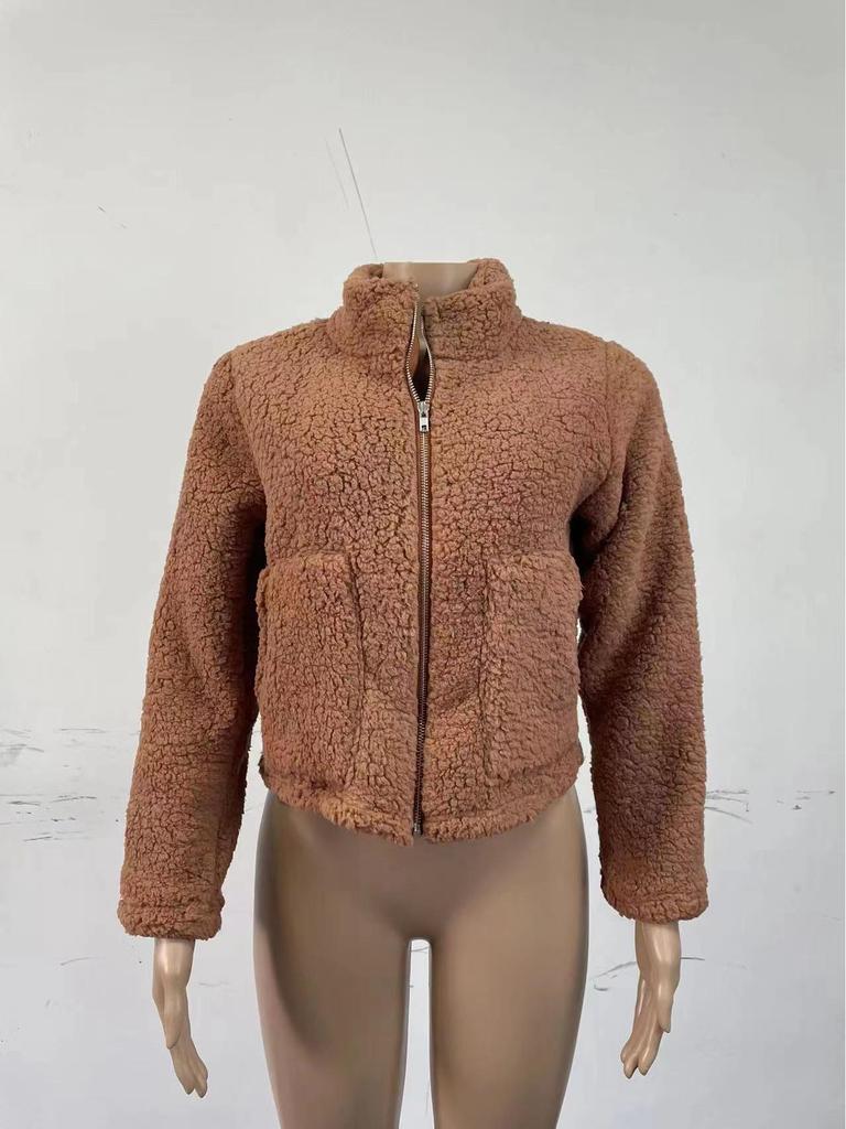 Женский короткий кардиган-жакет из плюшевой овечьей шерсти на осень/зиму 2023