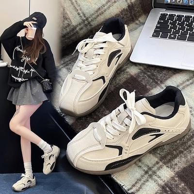 Мода 2024 года, осень, женская обувь в стиле ретро от знаменитостей из Интернета, универсальная повседневная спортивная обувь на плоской подошве из коровьей замши, тренд