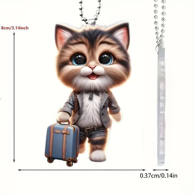 Automotive Acrylic Pendant With Cute Cat Dragging Suitcase Design Decor For