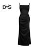 Женское атласное облегающее платье с тонкими бретельками, боковая комбинация, длинное платье с воротником-хомут, сексуальное клубное платье миди для вечеринок, дней рождения, свадеб