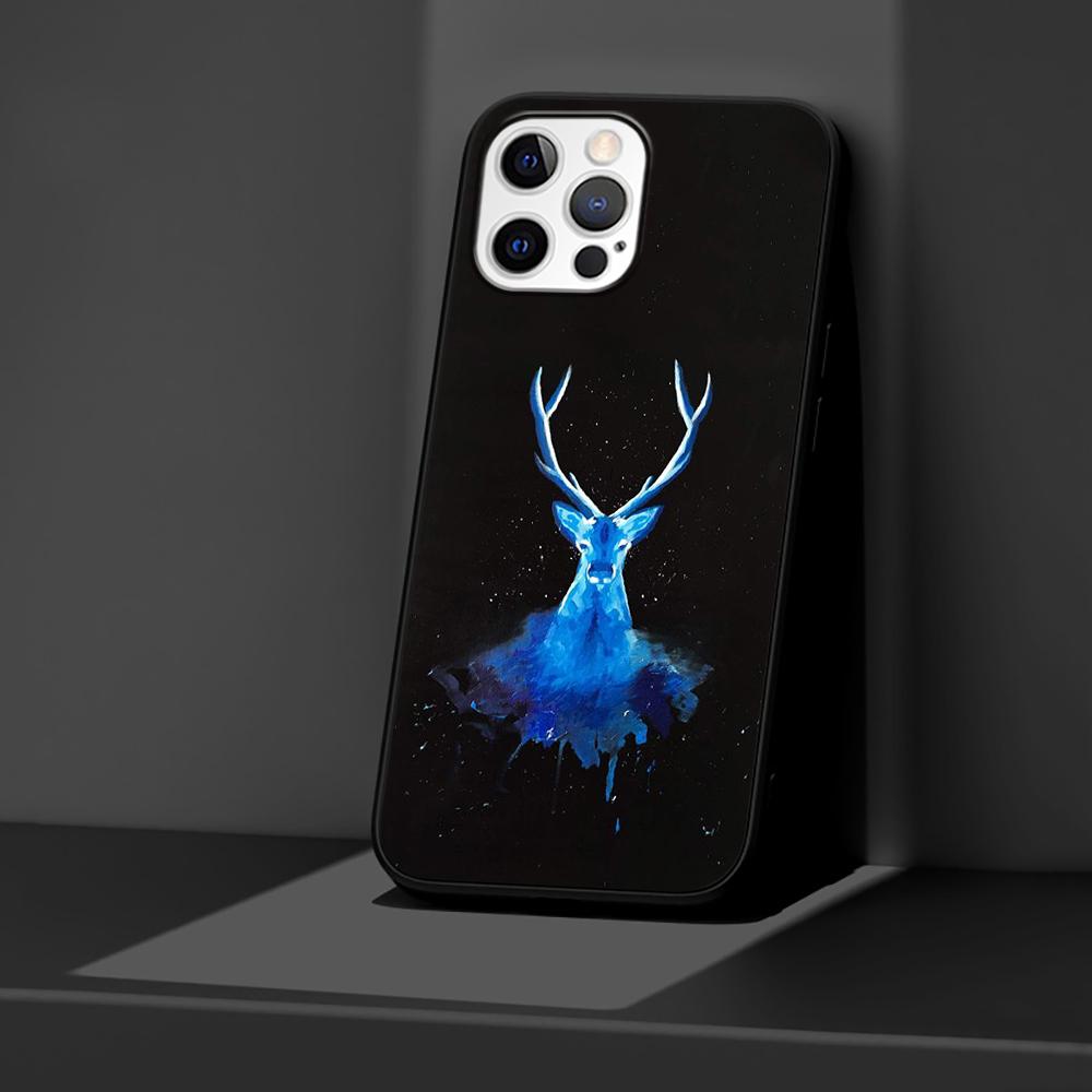 Черный чехол для iPhone 14 11 13 Pro Max 12 Mini XR 7 8 Plus SE 2020 XS 6 6S + чехол, мягкая сумка для мобильного телефона, чехол с изображением оленя, художественный постер