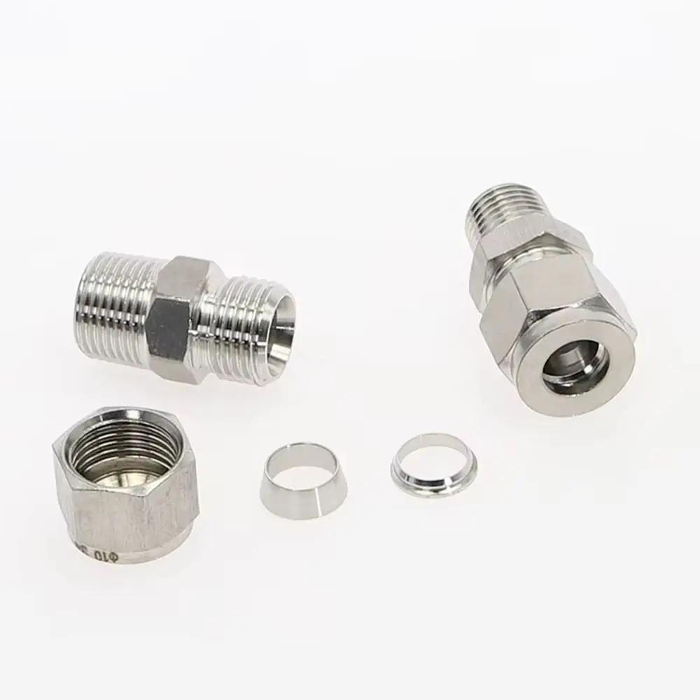1 шт. 1/8" 1/4" 3/8" 1/2" Наружная резьба к быстроразъемному фитингу 3-16 мм Внешний диаметр Нержавеющая сталь Двойная обжимная трубка-соединитель 304 SS