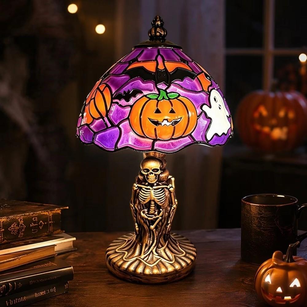 Painted Resin Pumpkin Lamp Handcrafted Halloween Table Lamp Indoor Home Decor